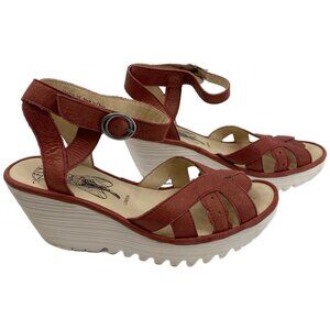 Fly London Red Leather Wedge Sandals | Size 38EU